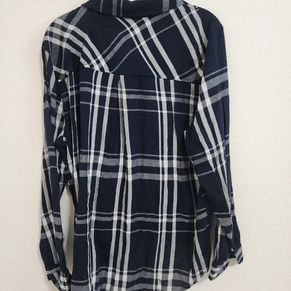 Lucky Brand Plaid Shirt Womens XL Long Sleeve Button Down Tie Front Navy - Picture 6 of 6
